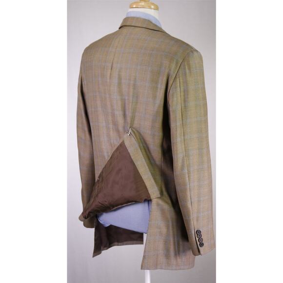 John W Nordstrom Loro Piana Brown Blue Windowpane Wool Silk Sportcoat Blazer 42L - Picture 7 of 9